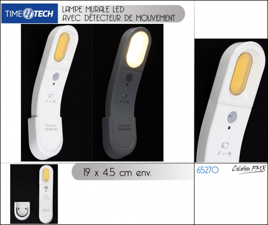 Lampe murale LED COB à pile détecteur de mouvement  - Dim 19x4.5cm