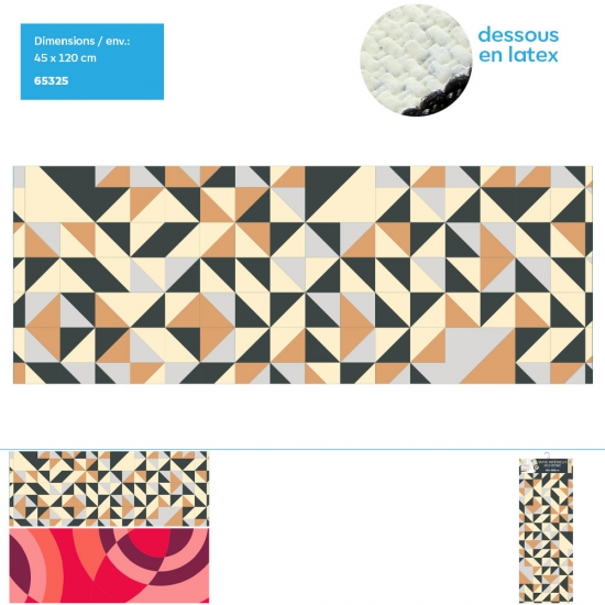 Tapis imprimé motif Géométrique/ 2 coloris assortis, 45 x 120 cm