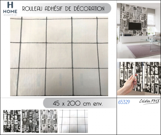 Rouleau adhésif motif Black and White 2M x 45cm x 0.08mm env. 4 assts