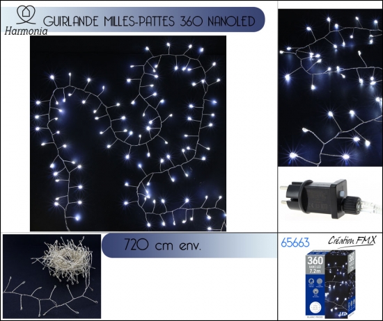 Guirlande BOA  360 NANO LED nouvelle génération - 8 fonctions timer - L7.2M env. 12V - extérieur -Blanc