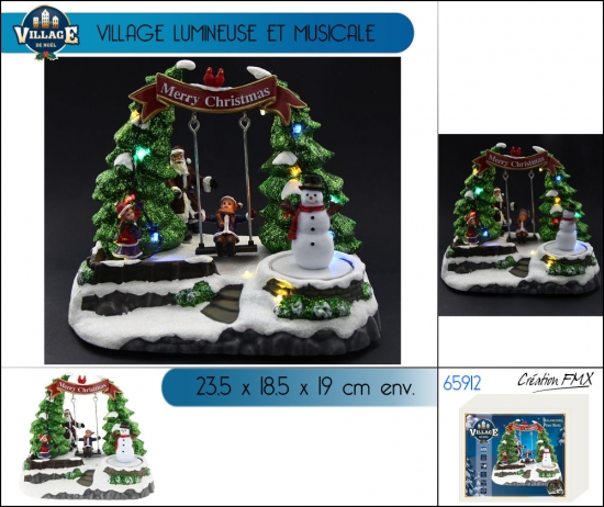 Village musical et lumineux - Enfant sur balançoire (23.5x18.5x19cm env.)