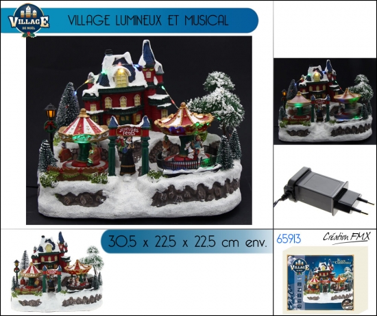 Village musical et lumineux avec 2 manèges (30.5x22.5x22.5cm env.)