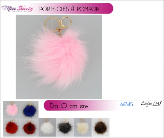 Porte-clés pompon fourrure Dia 10cm env. x8 coloris