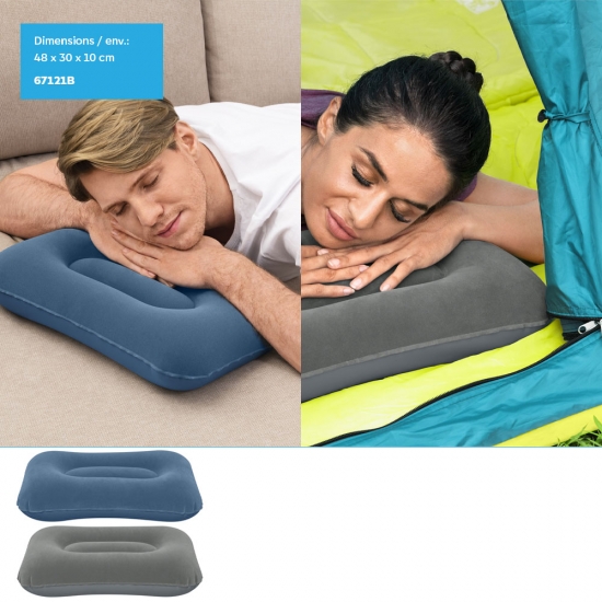 Oreiller ergonomique floqué 48 X 30 h 10 -2 coul Ass.