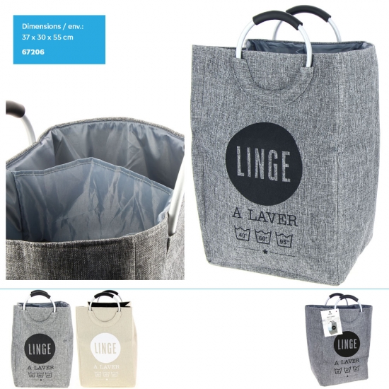 Sac à linge pliable rectangle avec séparation 2 coul asst.