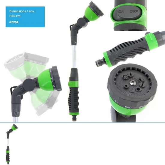 Pistolet d'arrosage lance lance pulvérisation 7 fonctions à tête inclinable (H)45cm env.