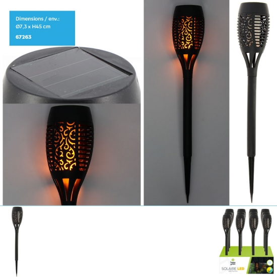 Lampe solaire à LED effet flame ((Dia.)7.3x(H)45cm env.)