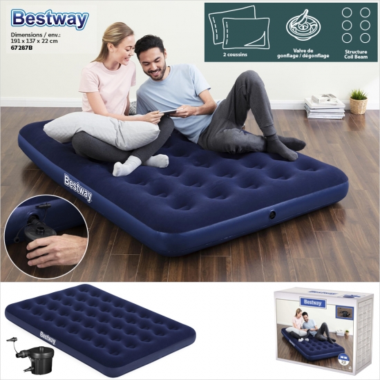 Matelas gonflable camping Pavillo™ 2 places 191 x 137 x 22 cm avec pompe électrique externe Sidewinder™