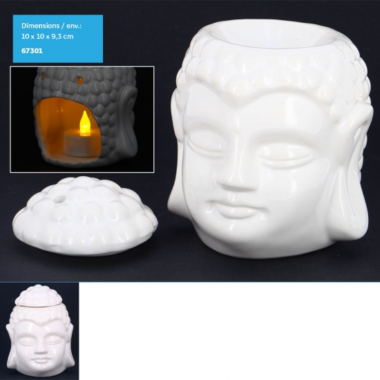 Brûle-parfum Bouddha en dolomite - Dim 10x10x9.3cm env. x2 coloris