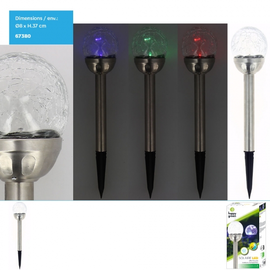 Lampe solaire Inoxydable avec boule à effet fissurée (8x8x37cm env.)