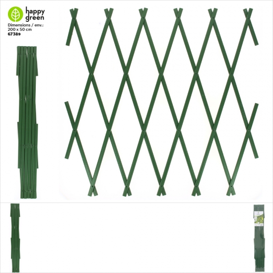 Treillis extensible 200x50cm env. / Largeur lamelle : 12mm env. / couleur verte