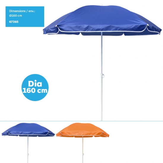 Parasol de plage 160cm uni-color, 6 baleines, Tissus Polyestère, 2 asst.