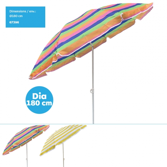Parasol de plage 180cm avec motif rayure imprimé, 8 baleines, Tissus Oxford 210D, -x2 assortiments