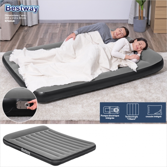 Lit gonflable matelas 2 places 203 x 152 x 30 cm avec pompe électrique intégrée