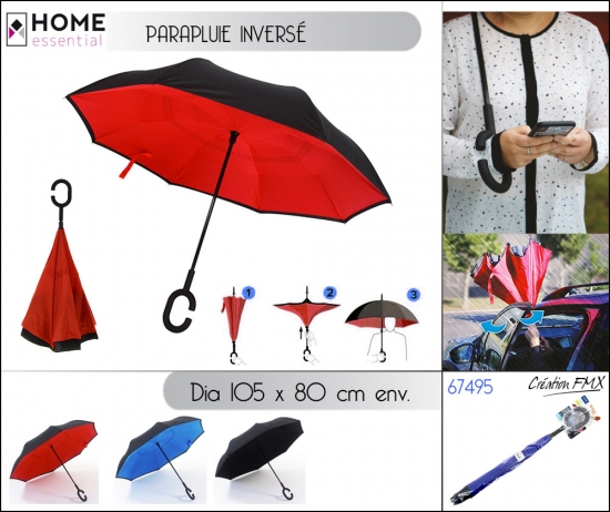 Parapluie inversé ouverture manuelle,(Dia)105cm, H80cm env. 3 assts