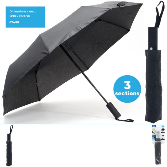 Parapluie noir ouverture/fermeture automatique 3 sections  (Dia)98 cm env., H59 cm env.