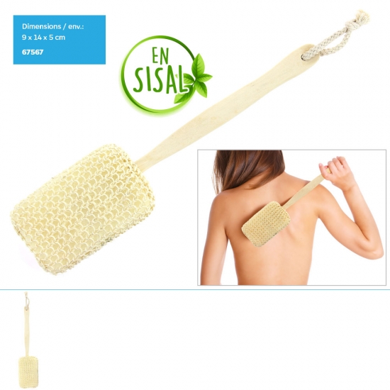 Brosse à Dos en Sisal 9x14x5CM env. -Mache en bois