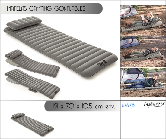 Matelas gonflable camping multipositions 191 x 70 x 10,5 cm avec oreiller et coussin de soutien