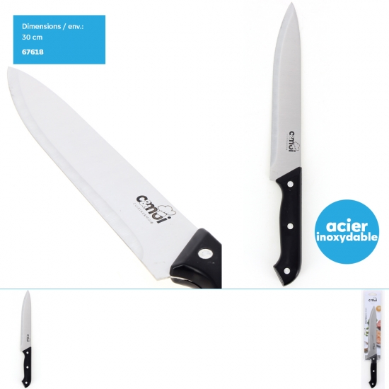 Couteau Chef 30 cm env. (manche noir 3 boutons)