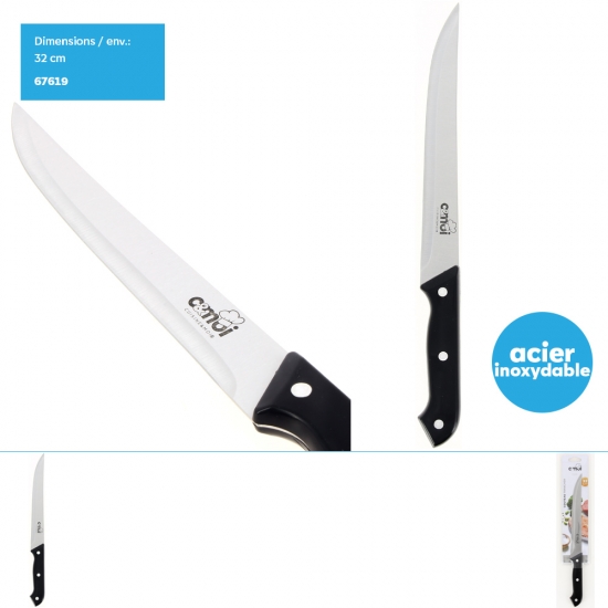 Couteau Trancher 32 cm env.(manche noir 3 boutons)