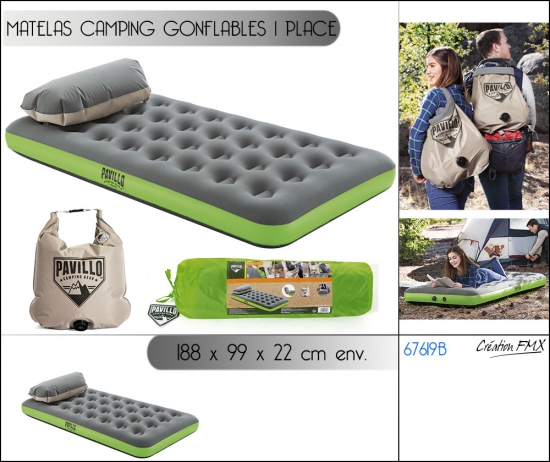 Matelas gonflable camping 1 place Roll & Relax 188 x 99 x 22 cm avec sac de gonflage