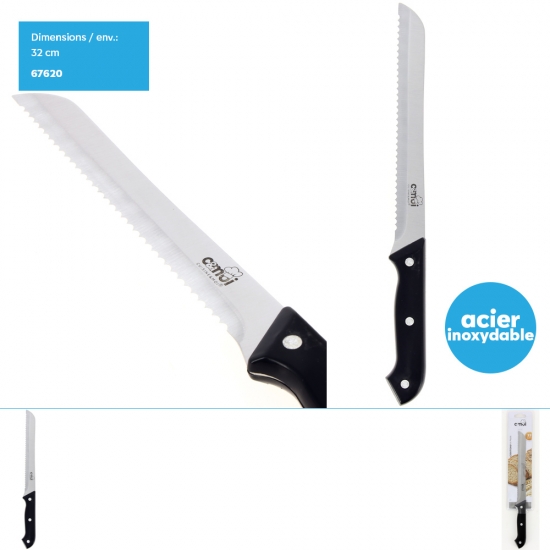 Couteau Pain 32 cm env.(manche noir 3 boutons)