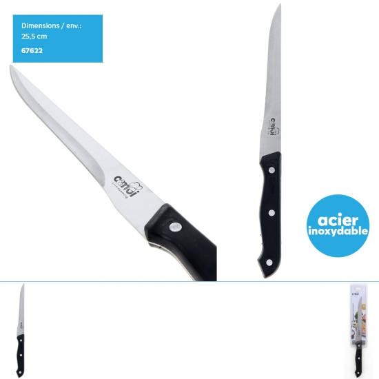 Couteau désosser 25.5 cm env.(manche noir 3 boutons)