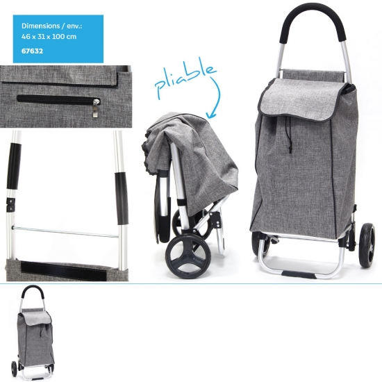 Chariot de marché alluminium pliable - 2 roues (100x46x31cm env.)