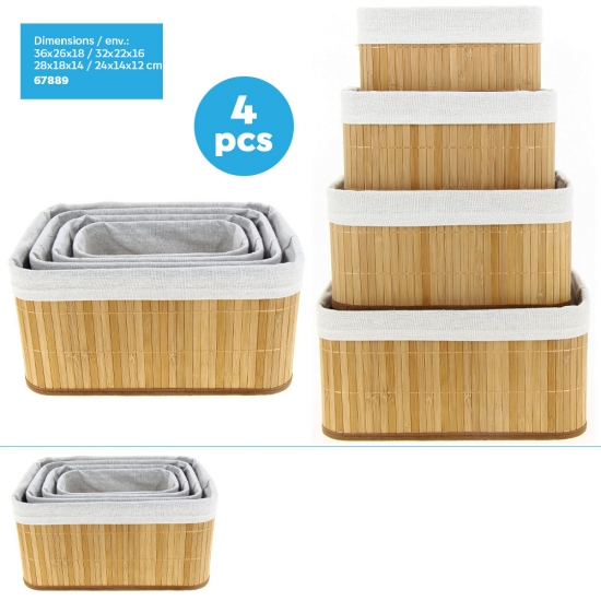 Set 4 Paniers bambou naturel rectangle