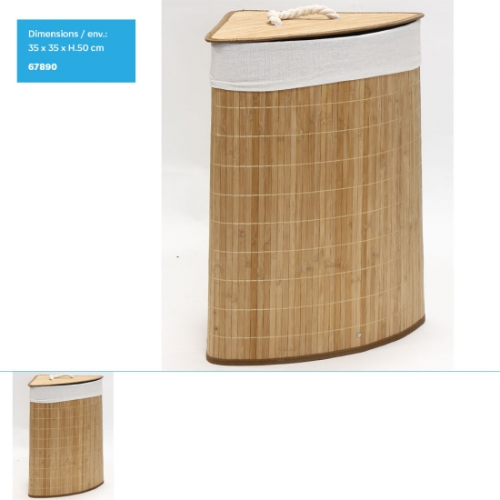 Panier à linge avec couvercle bambou nature triangle