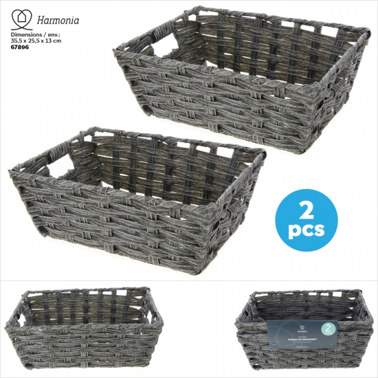 Set 2 Paniers immitation Rattan Gris