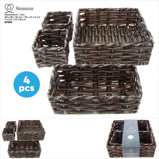 Set 4 Paniers immitation Rattan Marron