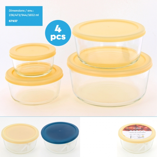 Boite de conservation verre x4pcs ronde