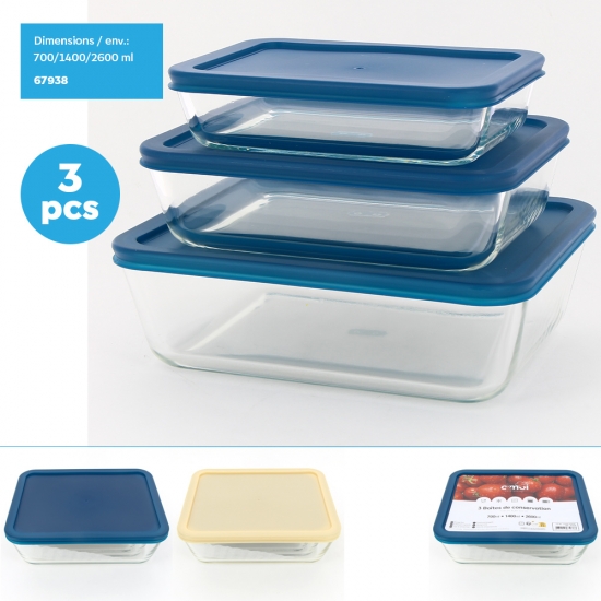 Boite de conservation verre x3pcs rectangle