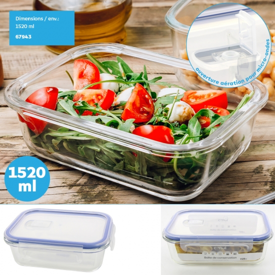 Boite de conservation verre 1520ml rectangle up-down