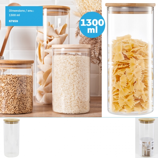 Bocal verre 1300ml rond couvercle bambou