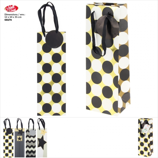 Sac cadeau pour bouteille x4 motifs or et gris12x35x10cm