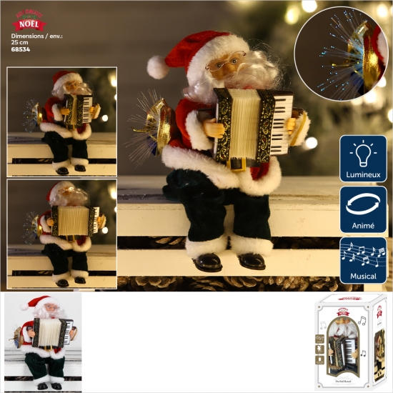 Père Noël automate musical avec accordéon - Hauteur 25cm env.